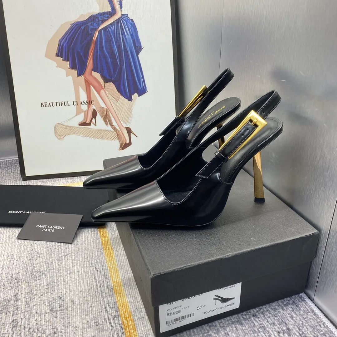 👟👟Ex-factory price 660👟👟 𝐒𝐚𝐢𝐧𝐭 𝐋𝐚𝐮𝐫𝐞𝐧𝐭# Saint Laurent 23F/W small gold bar high heels continue the past high-end and elegant ysl small gold bar heels are really good-looking! Saint Laurent square pointed toe slingback high-heeled shoes. The small gold bar heels really fully highlight the neat and minimalist annual party party. 👟👟factory price. A must-have for arty. Flash sale. So eye-catching. Upper: Customized cow patent leather. Outsole: Genuine leather outsole. Size: 35-40 (40 customized items are not returnable)